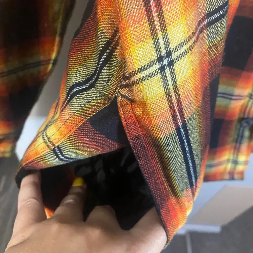 Wrangler Men's Heavyweight Hooded Shirt Jacket Shacket Plaid Yellow Orange Sz S